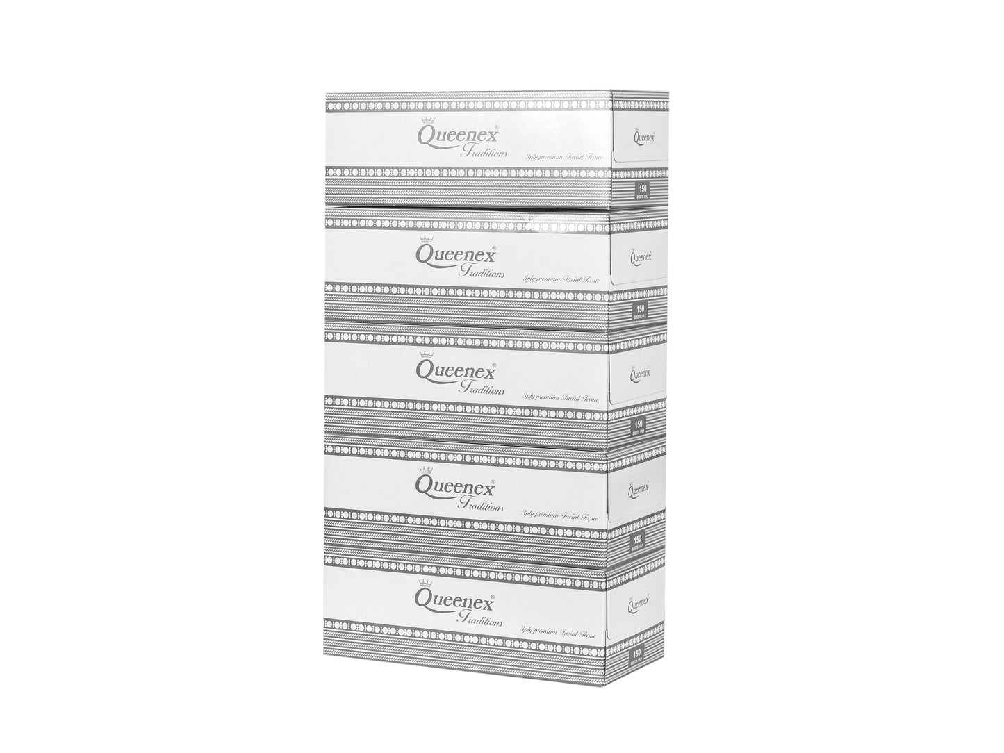 Queenex Ultra Soft Facial Tissues, 150 Tissues per Box, 3-Ply (5-Pack)