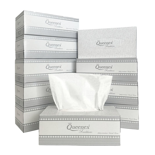 Queenex Ultra Soft Facial Tissues, 1500 Total Tissues, 3-Ply (10-Pack, 150 Tissues per Box)