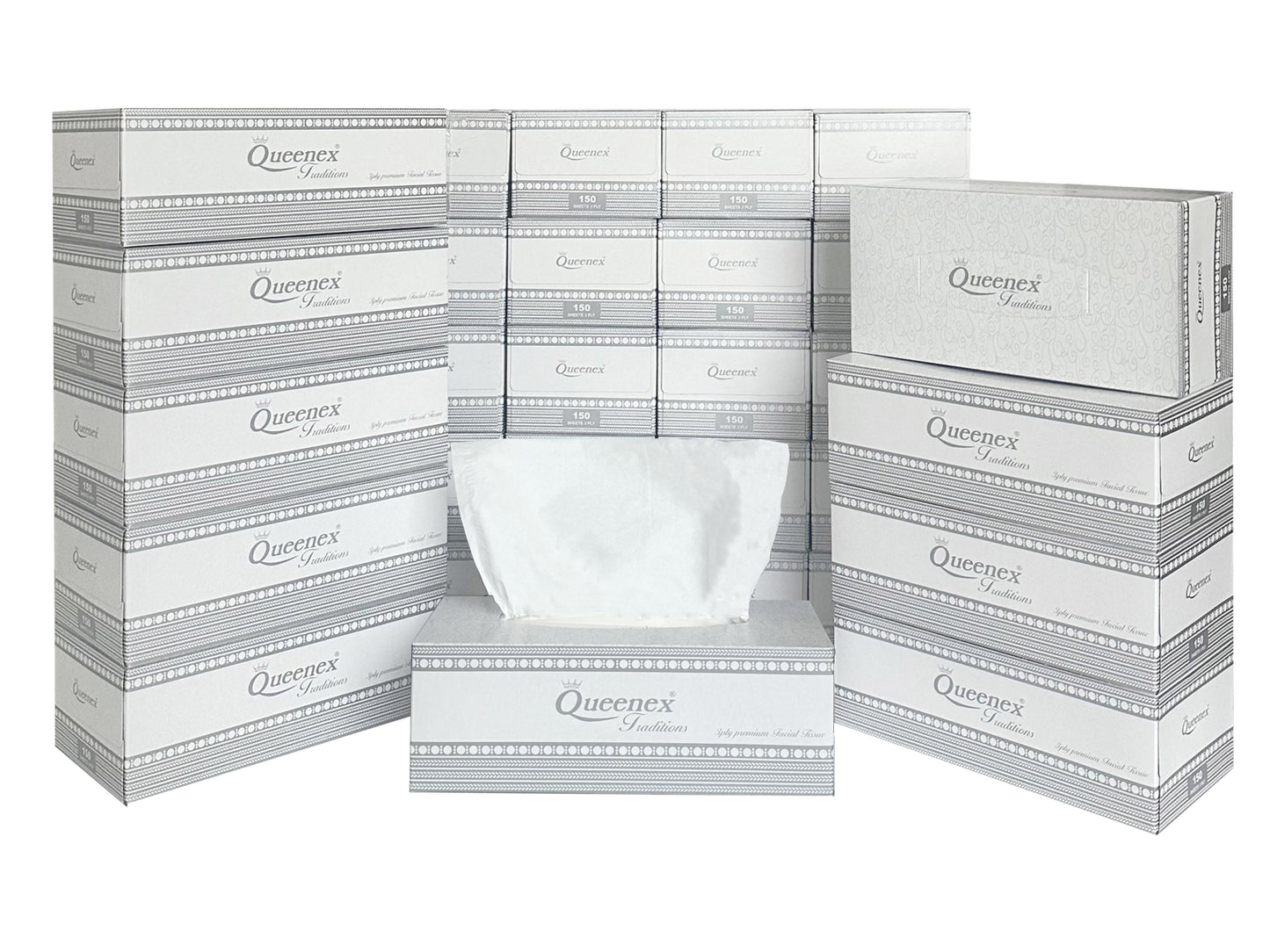 Queenex Ultra Soft Facial Tissues, 4500 Total Tissues, 3-Ply (30-Pack, 150 Tissues per Box)