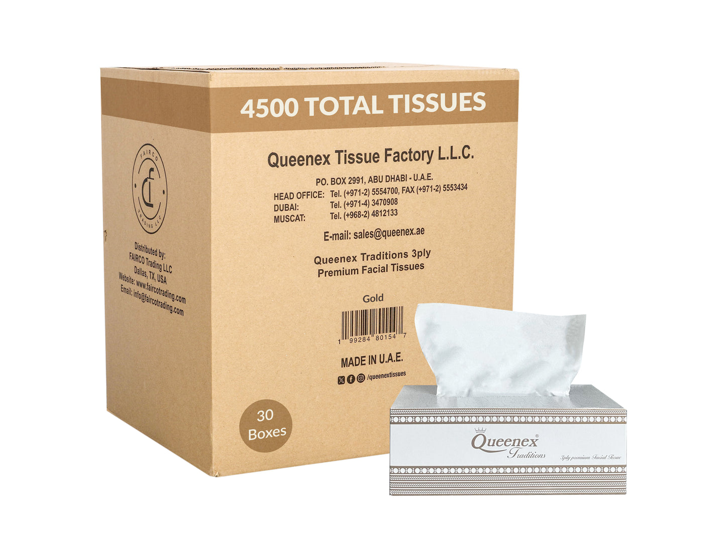 Queenex Ultra Soft Facial Tissues, 4500 Total Tissues, 3-Ply (30-Pack, 150 Tissues per Box)