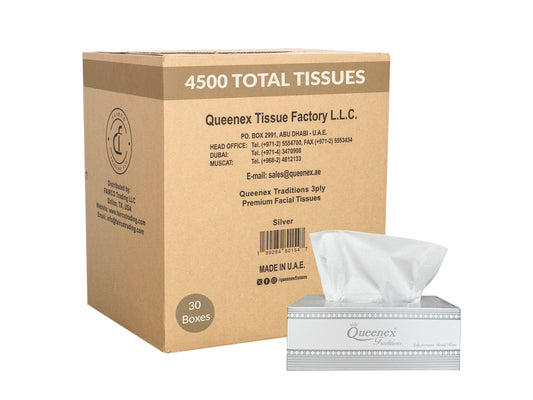 Queenex Ultra Soft Facial Tissues, 4500 Total Tissues, 3-Ply (30-Pack, 150 Tissues per Box)