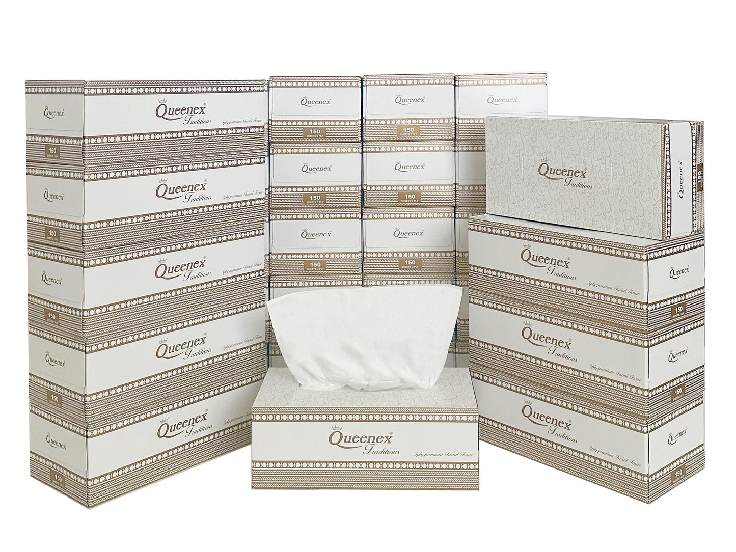 Queenex Ultra Soft Facial Tissues, 4500 Total Tissues, 3-Ply (30-Pack, 150 Tissues per Box)