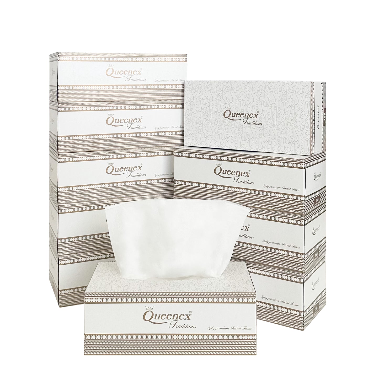 Queenex Ultra Soft Facial Tissues, 1500 Total Tissues, 3-Ply (10-Pack, 150 Tissues per Box)